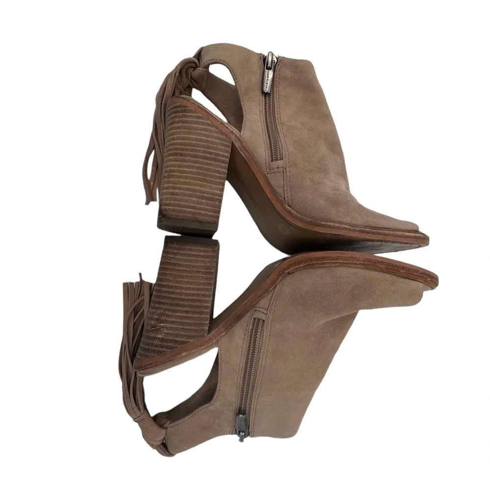 Vince Camuto Brown Leather Kyleena Block Heel Peep Toe Ankle Boots Size 6 Womens
